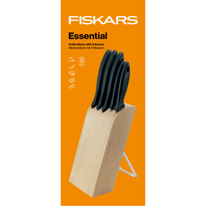 Набір ножів Fiskars Essential в дерев'яному блоці (1023782)