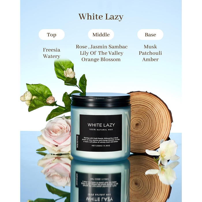 Ароматичні свічки M&SENSE з кавою у скляній банці з 2 гнітами 330 г, час горіння 70 годин, свічка з натурального соєвого воску для спальні, кухні, декору дому, подарункова свічка для чоловіків та жінок, смажена кава (біла лінива)