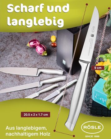 Високоякісний кухонний ніж 20 см для м&39яса, риби, птиці та овочів, нержавіюча сталь 18/10, ергономічна срібна ручка, гострий ніж для кухні (овочевий ніж)