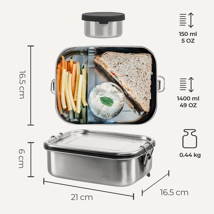 Ланч-бокс з нержавіючої сталі 1400 мл  з баночкою для соусу Silberthal