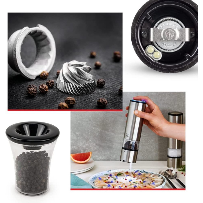 Електричний млин для перцю млин для солі Elis Sense u'Select 20 см перець кам'яна сіль піддон - 6 попередньо встановлених помелів - Виготовлений з нержавіючої сталі (млин для перцю)