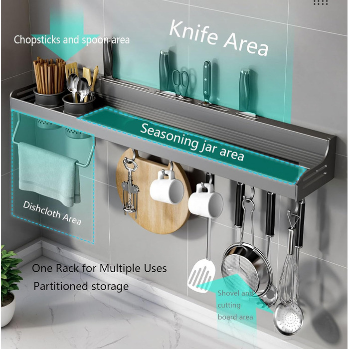 Настінний органайзер для кухонного приладдя 80 см сірий Giural