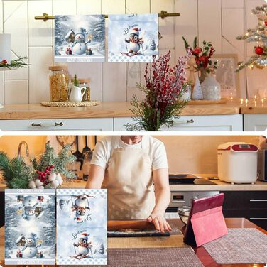 Набір з 2 різдвяних кухонних рушників 40 x 60 см, Сніговик та Пінгвин Gosknor