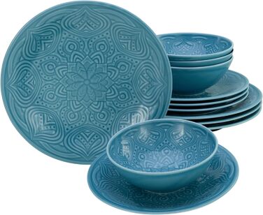 Серія Набір посуду Orient Mandala з 18 предметів, набір порцелянових тарілок (набір тарілок 12 предметів, аквамарин), 21627