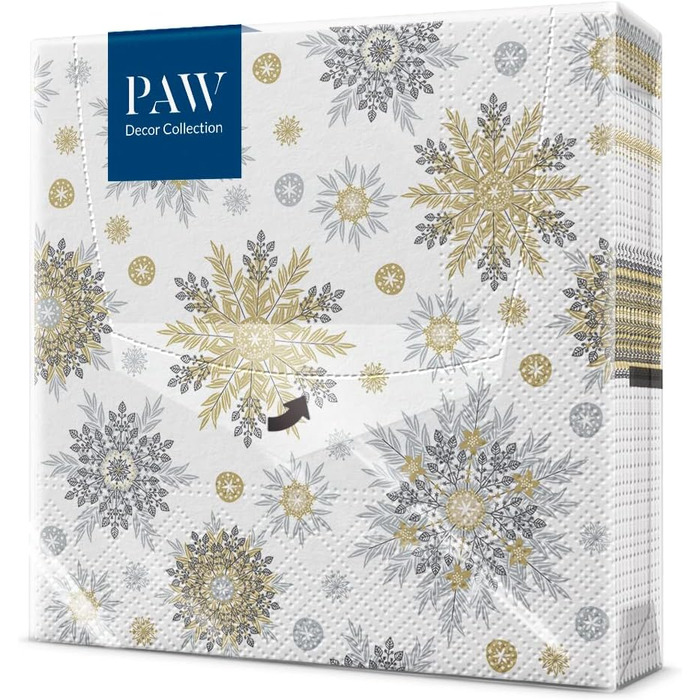 Серветки 3-шарові (33 x 33 см) I 20 шт. I Різнокольорові паперові серветки, ідеальні для різдвяного столу I Серветки - Різдво, зима, зірки, сніг, сніговики I (Срібні сніжинки)