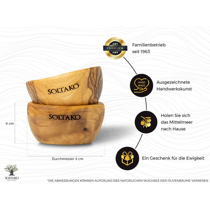 Высококачественный набор мини-чаш для дипа из эксклюзивного оливкового дерева - набор чаш для тапас - маленькая средиземноморская чаша для оливок и соусов барбекю - чаша для соусов для соуса - Ø 6 см Набор 2 Ø6 см, 2