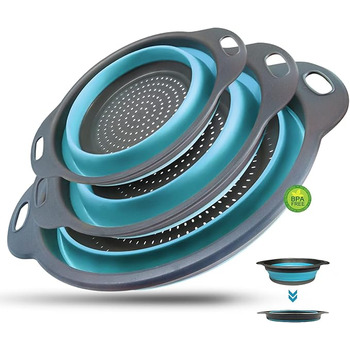 Складной дуршлаг, силиконовый, синий Walfos