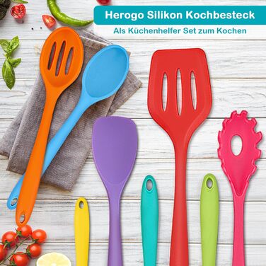 Набір кухонних гаджетів Herogo, набір силіконових столових приборів для приготування їжі з 8 предметів, антипригарний термостійкий набір кухонного посуду з силіконовою лопаткою/ложкою/перевертачем/ополоником - (барвистий)