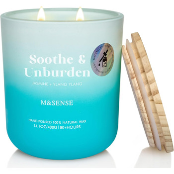 Ароматичні свічки M&SENSE Сосна та кедр у банці, велика соєва свічка 400 г з двома гнітами, час горіння 80 годин, ароматерапевтична свічка для йоги, спа та медитації. Подарунок для дівчини, дружини чи матері. Сосна та кедр (жасмин та іланг-іланг)