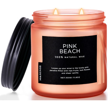 Ароматичні свічки M&SENSE з кавою у скляній банці з 2 гнітами 330 г, час горіння 70 годин, свічка з натурального соєвого воску для спальні, кухні, декору дому, подарункова свічка для чоловіків та жінок, смажена кава (рожевий пляж)