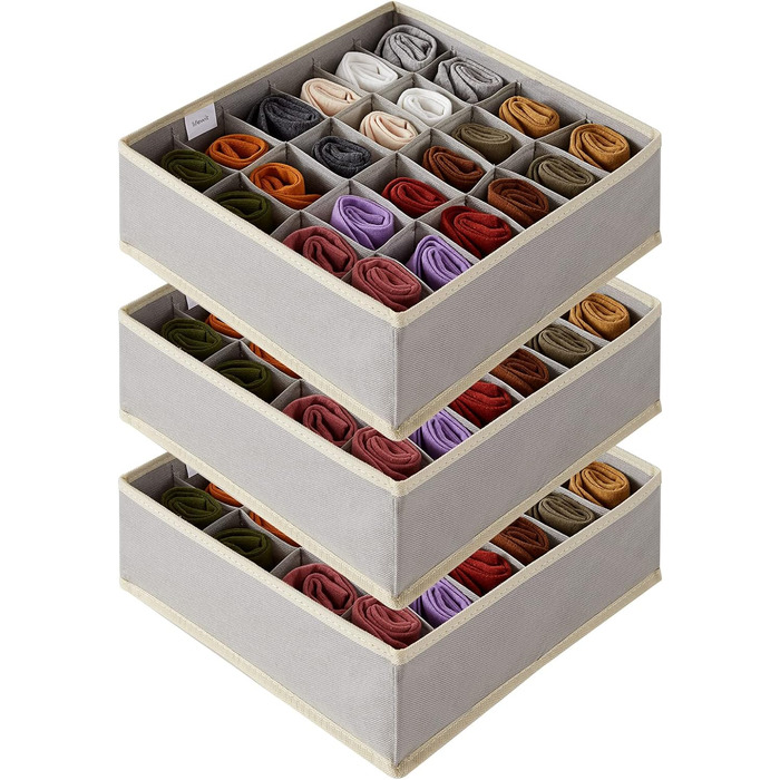 Набор из 3 органайзеров для носков и нижнего белья, светло-серый Lifewit