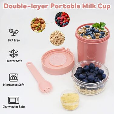 Стаканчик для пластівців 870 мл з ложкою та щіточкою, рожевий Forbabe