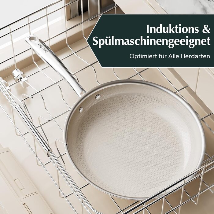 Набір каструль Redchef зі стільниковою структурою, кераміка, 3 предмети, сковорідка 24, 20, 28 см, індукційна каструля з нержавіючої сталі, набір каструль без PTFE, без PFAS, без PFOA, посудомийні машини, які можна мити в духовці