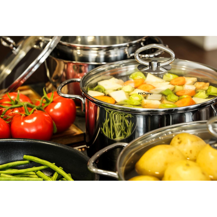 Набір каструль Head Merkur з нержавіючої сталі індукційні каструлі з обідком, літровою шкалою та скляною кришкою (6 предметів)