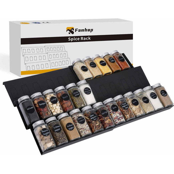 Органайзер для спецій пластиковий розсувний, 29,5-59 см, чорний Famhap