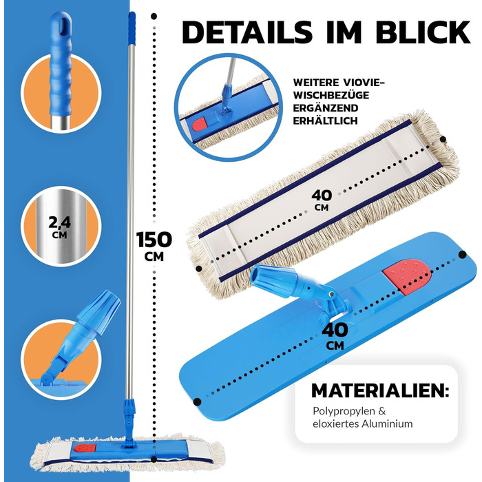 Преміальна бавовняна швабра 150 см VIOVIE