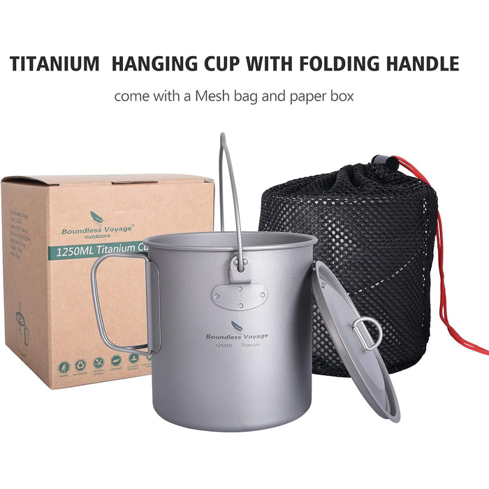 Титанова каструля з кришкою для кемпінга 1250 мл. Boundless Voyage