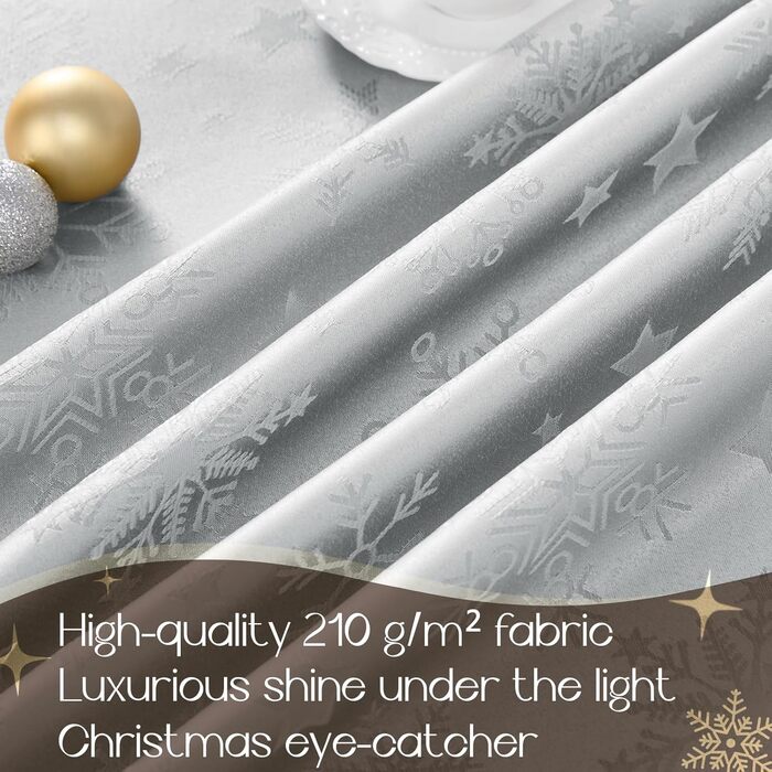 Велика різдвяна скатертина Romanstile, яку можна прати та вона водовідштовхувальна, жакардові зірки та сніжинки, квадратна скатертина XXL для зими, різдвяної прикраси, вечірки, Різдва (85 x 85 см, срібляста)