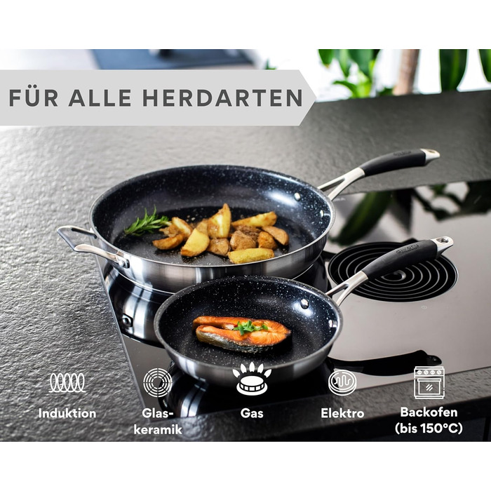 Сковорода из нержавеющей стали 32 см с покрытием и двумя ручками, черная Ultime DIVORY