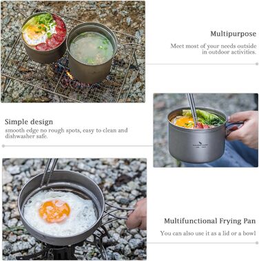 Титановые кастрюли со складной ручкой для кемпинга iBasingo
