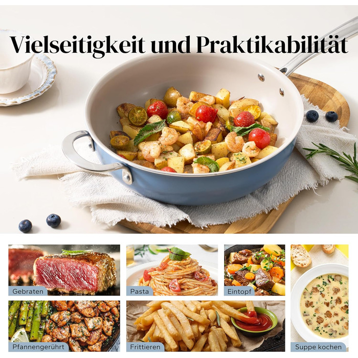 Сковорода с керамическим покрытием и стеклянной крышкой 28 см, синяя Redchef