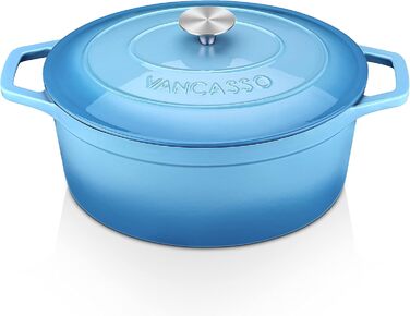 Чавунна овальна емальована каструля 6 л з кришкою, 30 x 13 см, синій vancasso