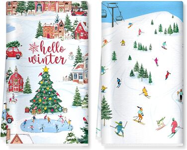 Набір з 2 різдвяних кухонних рушників 60 x 40 см Зима Arquiel