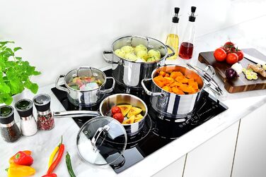 Маленька індукційна каструля Linnuo 16 см зі скляною кришкою, маленька каструля об&39ємом 1,5 л виготовлена з нержавіючої сталі 18/10, ручка не нагрівається, коване дно для всіх плит, міні-каструля, каструля для молока, індукційна каструля (16 см 1,2 л)