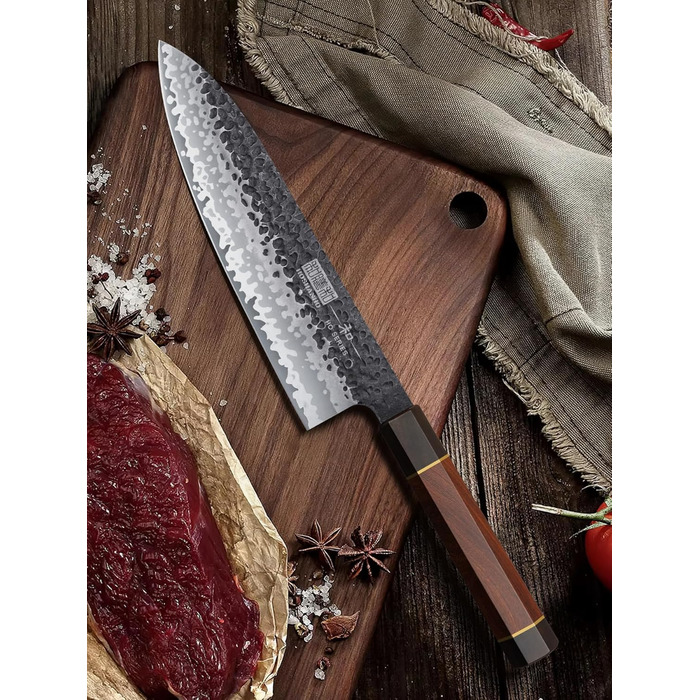 Ніж HOSHANHO Santoku Ніж ручного кування, ніж Сантоку Гостре лезо 18 см Кухонний ніж з японської серцевини VG10 Ніж для кухарів з ергономічною ручкою Подарункова коробка (набір ножів 3 шт.)