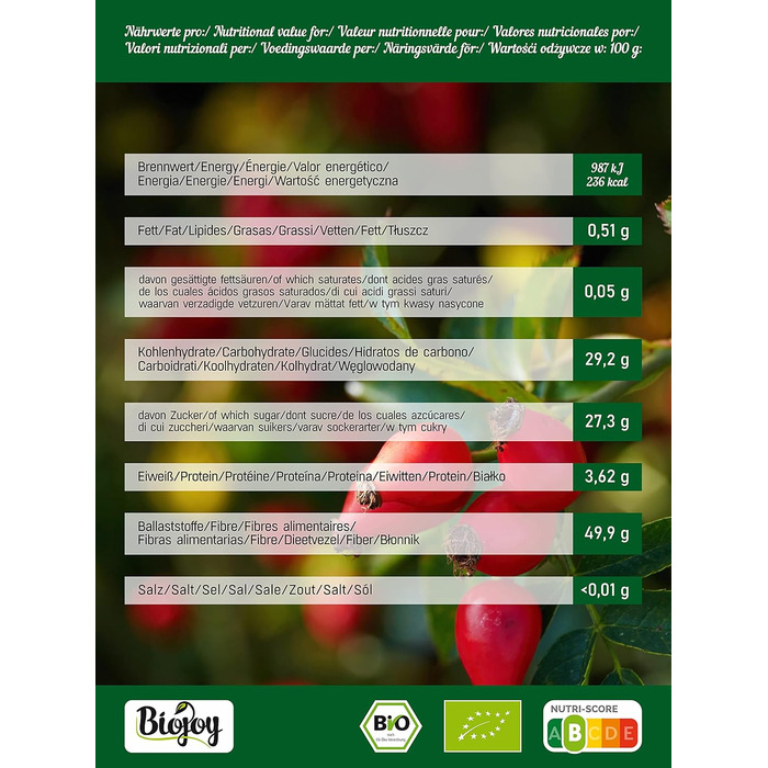 Плоди шипшини сушені та цілі 2 кг Biojoy