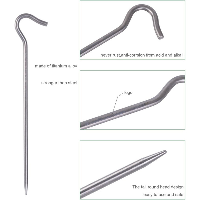 Кілочки з титанового сплаву Легкі стовпи для намету Кемпінгові кілочки для намету Портативний намет для ліктя Трав'яний намет Обладнання для намету для кемпінгу на відкритому повітрі 15 шт. /лот Ti4003P (6 шт. /лот Ti4004P 20 см (потовщення))