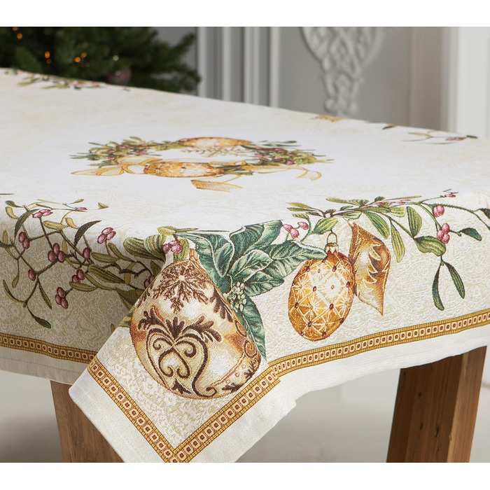 Дім різдвяної гобеленової різдвяної скатертини Скатертина на Різдво та Новий рік (Золотий вінок (Іскристий), 140x140 см)