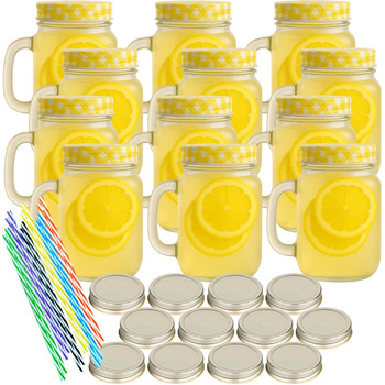 Набор из 12 стаканов для питья с крышкой 450 мл желтый gouveo