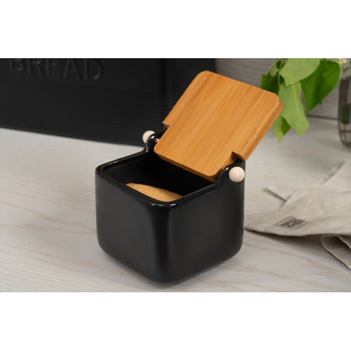 ARDESTO Цукорниця Midori 12х12х11см, 840мл, кераміка, бамбук, чорна