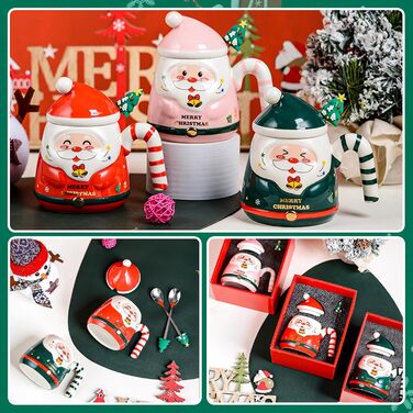 Різдвяна кружка, з ручками у формі цукерок та ложкою у формі ялинки 400 мл. ZONSUSE