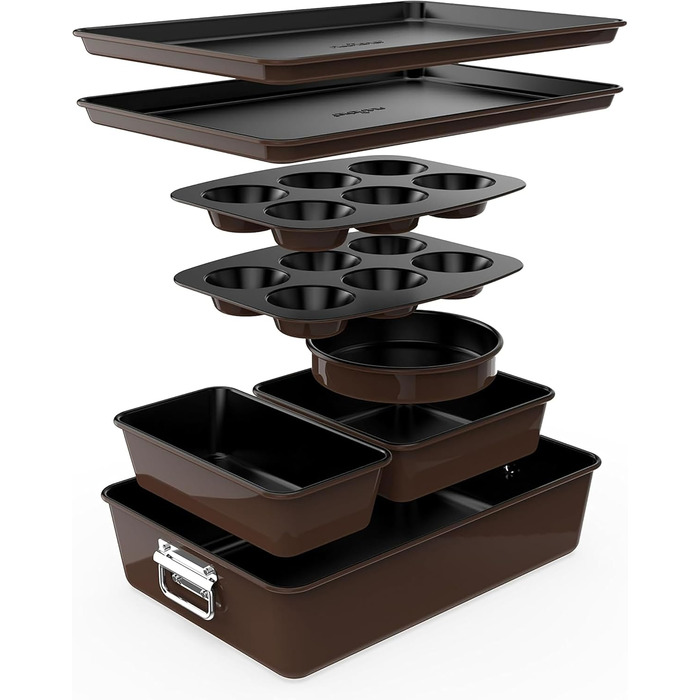 Набір форм для випічки NutriChef - Набір із 8 антипригарних форм для випічки - Без PFOA, PFOS, PTFE, придатний для використання в духовці до 232C - Кругла форма для випічки, форма для хліба, форма для мафінів та форма для дека, придатна для миття в посудо