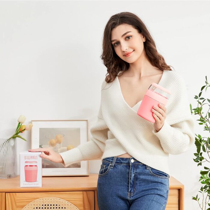 Стаканчик для пластівців 750 мл зі складаною ложкою, рожевий Swkien