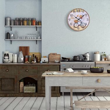 Настінний кухонний годинник Lafocuse 30 см, дерев&39яний, безшумний, вінтажний кухонний годинник жовтого кольору, без цокання, антикварний ностальгічний сільський ретро-прикраса для їдальні, ресторану, вітальні