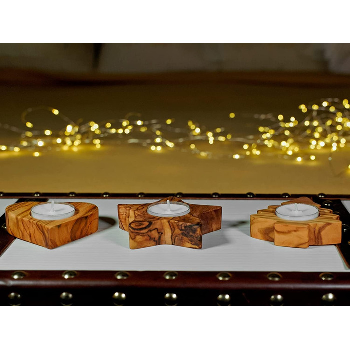 Високоякісні підсвічники в сільському стилі з ексклюзивного оливкового дерева Набір з 3 шт. - Ручна робота - Підсвічник до Дня Святого Валентина з дерева - Тримач для чайної свічки - Прикраса столу - Прикраса для дому (набір з 3 шт. )