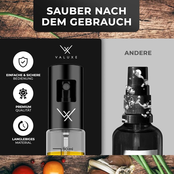 Дозатор точний масляний розпилювач з нержавіючої сталі та скла Midnight Black VALUXE