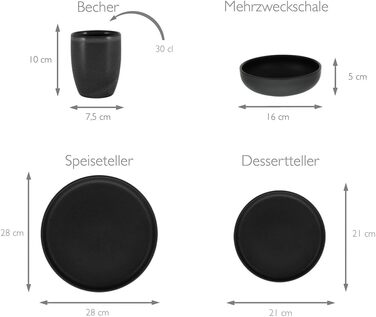 Набор посуды на 4 персоны, 16 предметов, черный Uno Creatable