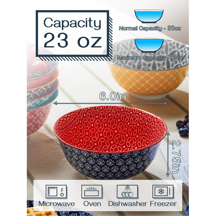 Набор из 6 пиал для хлопьев 680 мл, разноцветный Dowan