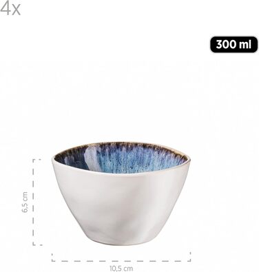 Набор из 9 замороженных мисок серии MSER из красивой керамики, 1 салатница, 4 миски для рамена и 4 миски для соуса, органические формы в винтажном виде, ручная глазурь, керамогранит, синий, 26