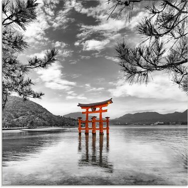 Настінний декор скляні картини настінна картина скляна картина цільна 40x40 см квадрат Тоскана Італія природа пейзаж сад троянди балкон вид літо T4QS (Vermillion Torii, 20 x 20 см)