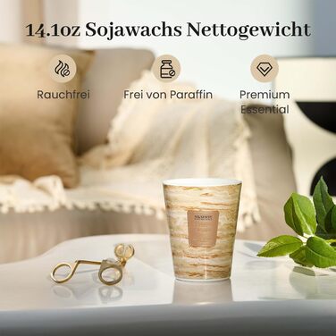 Велика ароматична свічка M&SENSE Чорні ароматичні свічки у склянці Ароматизована свічка з натурального соєвого воску Розслаблююча ароматерапія Подарунок для жінок та чоловіків, Різдво Час горіння 75 годин та 2 ґноти (тютюн-ваніль, 400 г)