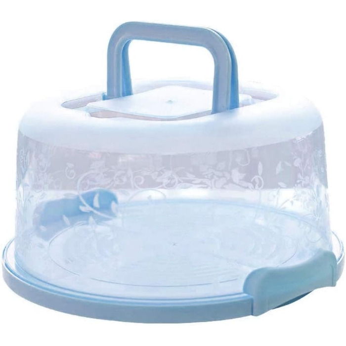 Переносний контейнер для тортів, коробка для зберігання їжі з ручкою, кругла переноска для тортів, тримач для тортів, прозора коробка для тортів для зберігання (синя)