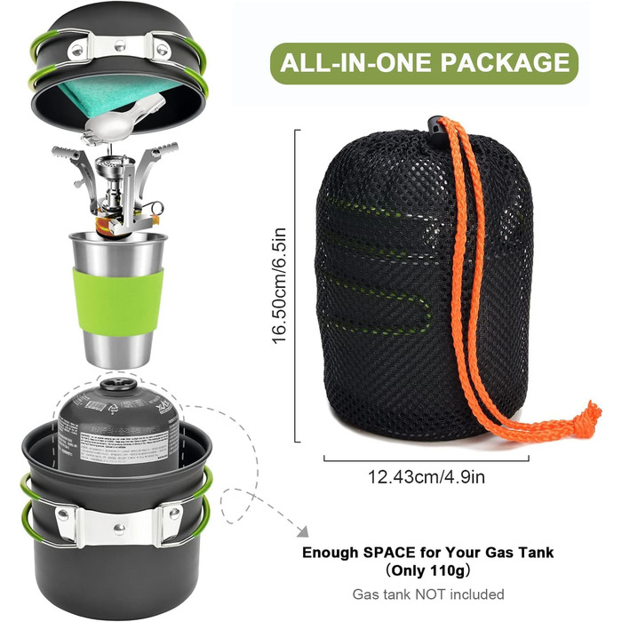 Набор посуды для кемпинга из 9 предметов, мини-кемпинговая печь Odoland