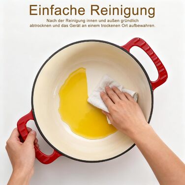 Чавунна жаровня 5,7 л з кришкою 28 см, червона LEADZM