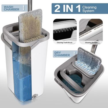 Швабра та відро з 5 миючимися мікрофібровими накладками 140 см Masthome