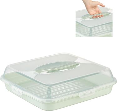 Коробка для транспортування торта з кришкою, капюшоном і ручкою. Коробка для зберігання, контейнер для торта, тарілка для торта, контейнер для торта, коробка для торта, тарілка для торта, начинка для торта, дзвіночок для торта - (зелений, квадратний)